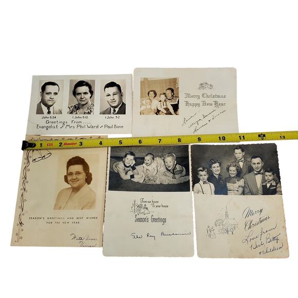 Junk Drawer Lot of 5 Vtg Monochrome Christmas Holiday Cards 5.5" x 3.5" B & W - Picture 3 of 4